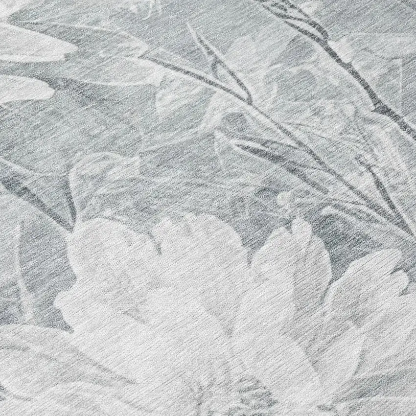 Silver And Gray Floral Washable Indoor Outdoor Area Rug Photo 7