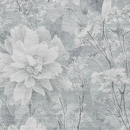 Silver And Gray Floral Washable Indoor Outdoor Area Rug Photo 8