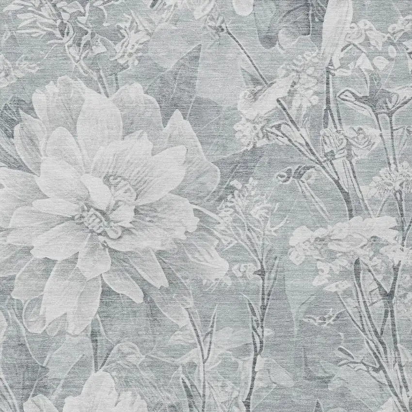 Silver And Gray Floral Washable Indoor Outdoor Area Rug Photo 8