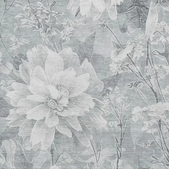 Silver And Gray Floral Washable Indoor Outdoor Area Rug Photo 1