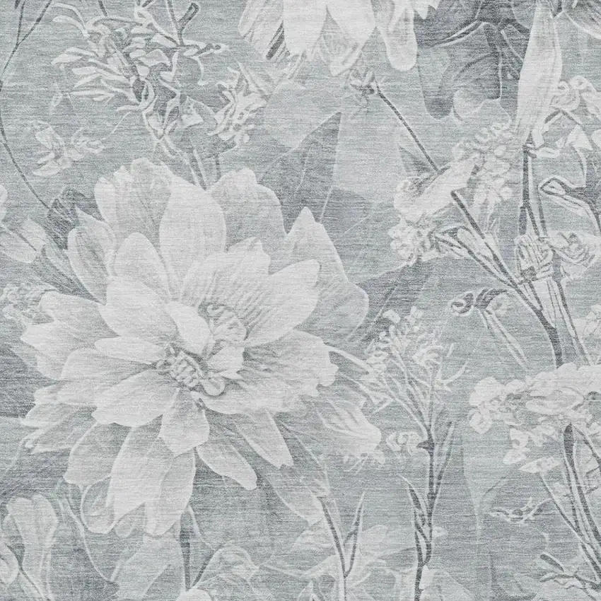 Silver And Gray Floral Washable Indoor Outdoor Area Rug Photo 1