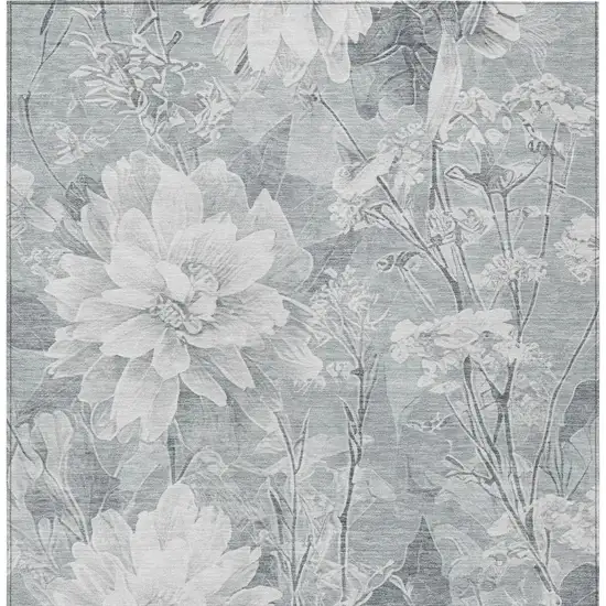 Silver And Gray Floral Washable Indoor Outdoor Area Rug Photo 5