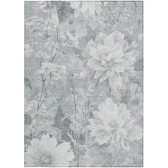 Silver And Gray Floral Washable Indoor Outdoor Area Rug Photo 2
