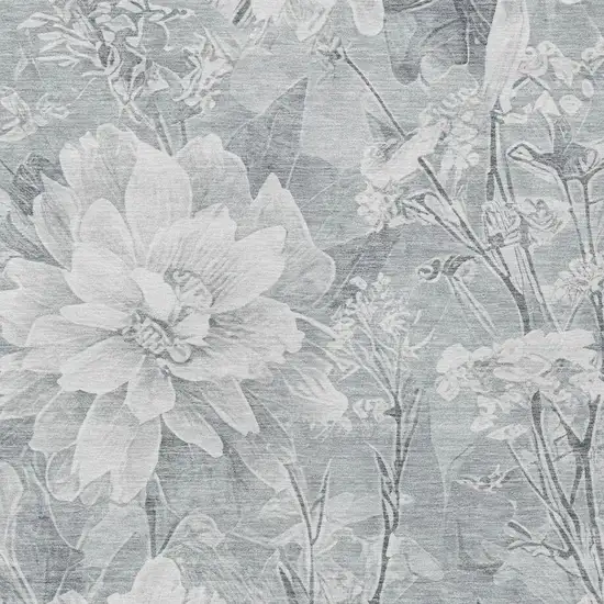 Silver And Gray Floral Washable Indoor Outdoor Area Rug Photo 7