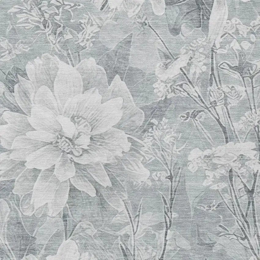 Silver And Gray Floral Washable Indoor Outdoor Area Rug Photo 7