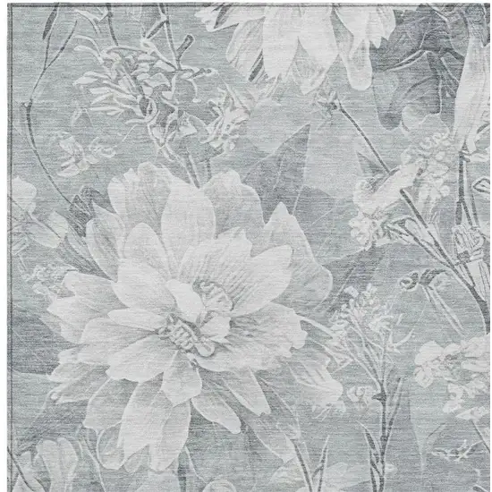 Silver And Gray Floral Washable Indoor Outdoor Area Rug Photo 8