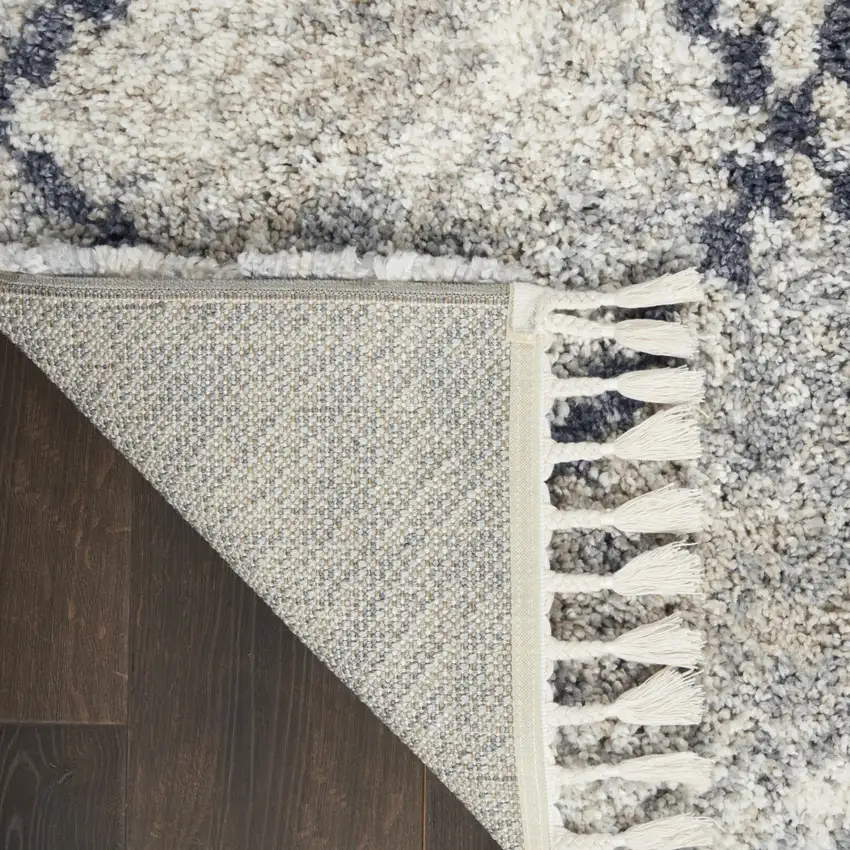 Silver And Gray Geometric Shag Non Skid Area Rug With Fringe Photo 8