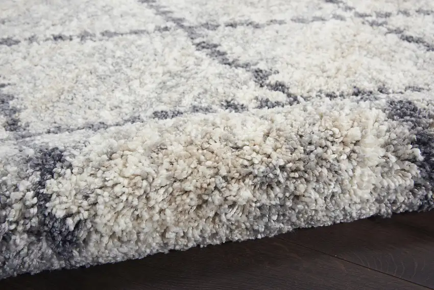 Silver And Gray Geometric Shag Non Skid Area Rug With Fringe Photo 7