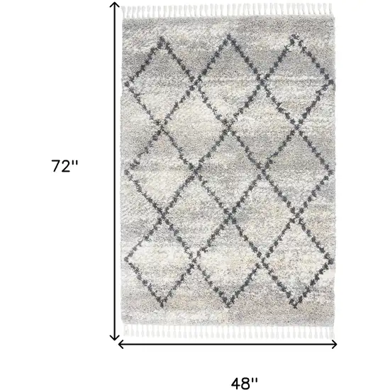 Silver And Gray Geometric Shag Non Skid Area Rug With Fringe Photo 9