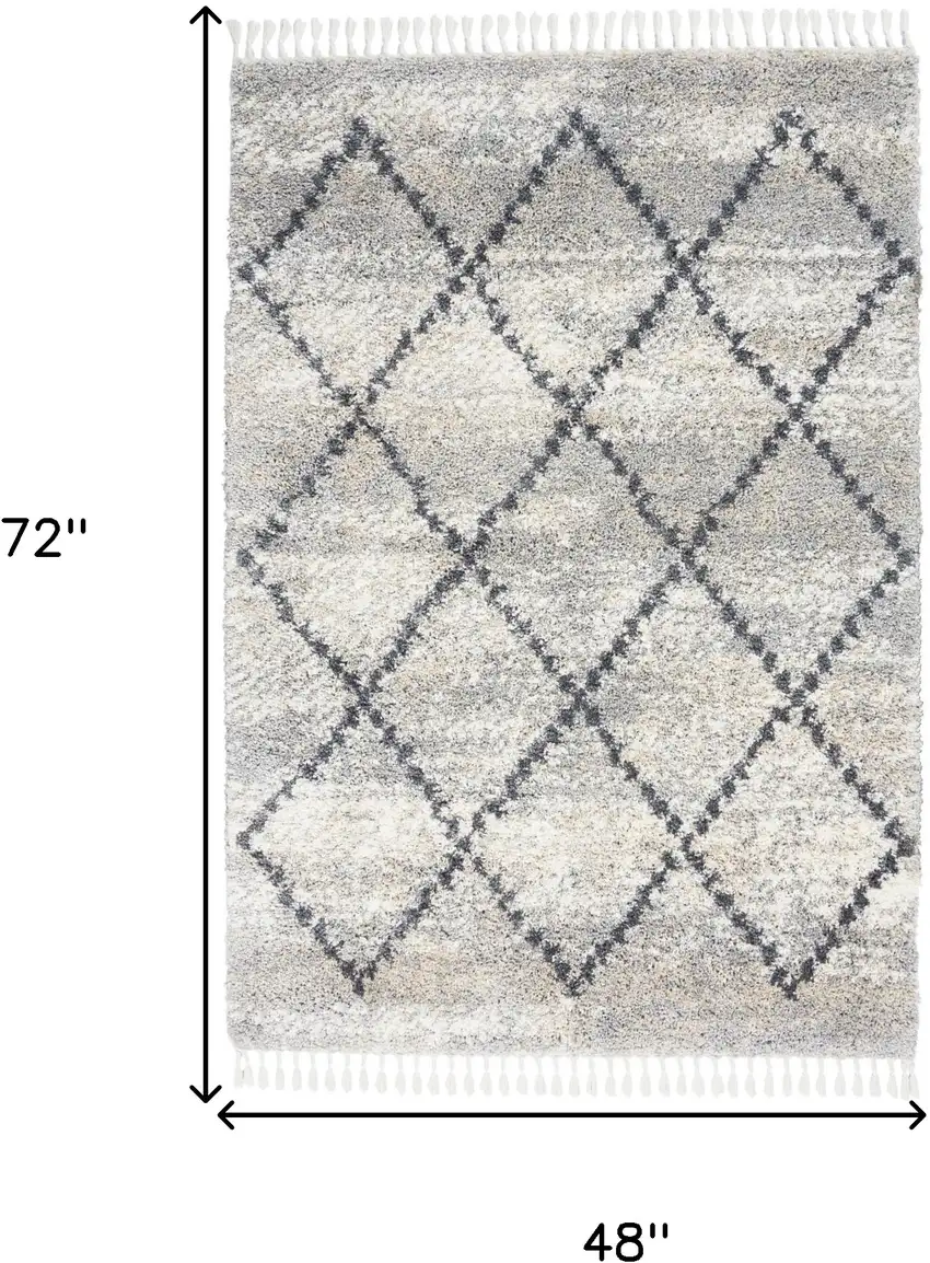 Silver And Gray Geometric Shag Non Skid Area Rug With Fringe Photo 9