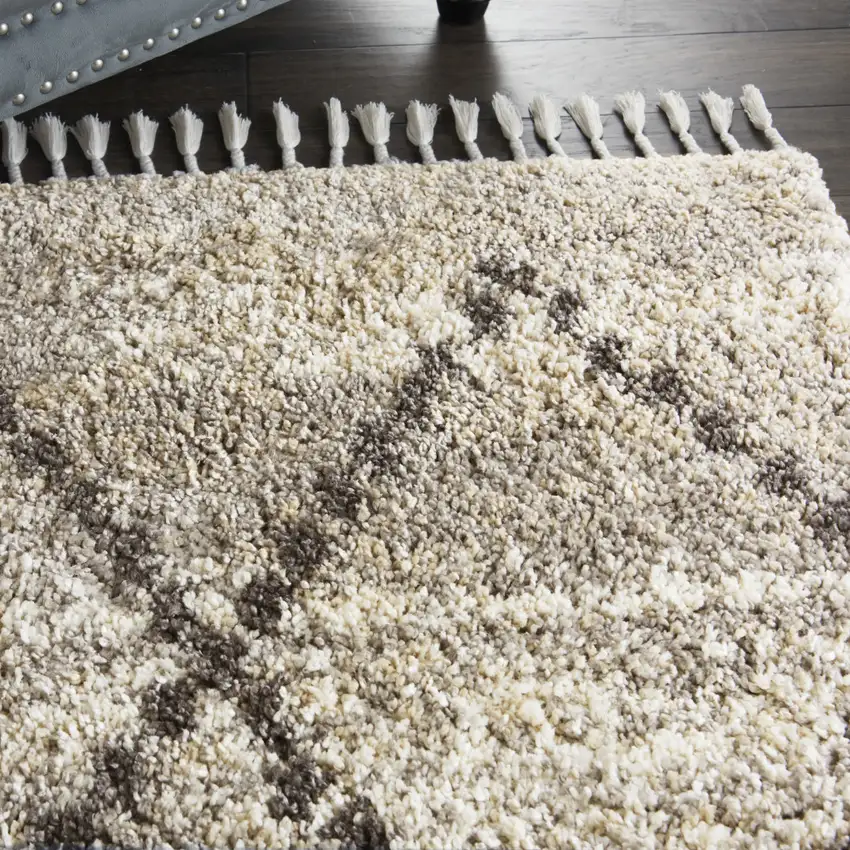 Silver And Gray Geometric Shag Non Skid Area Rug With Fringe Photo 9