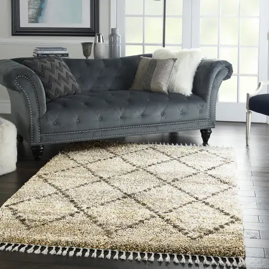 Silver And Gray Geometric Shag Non Skid Area Rug With Fringe Photo 3