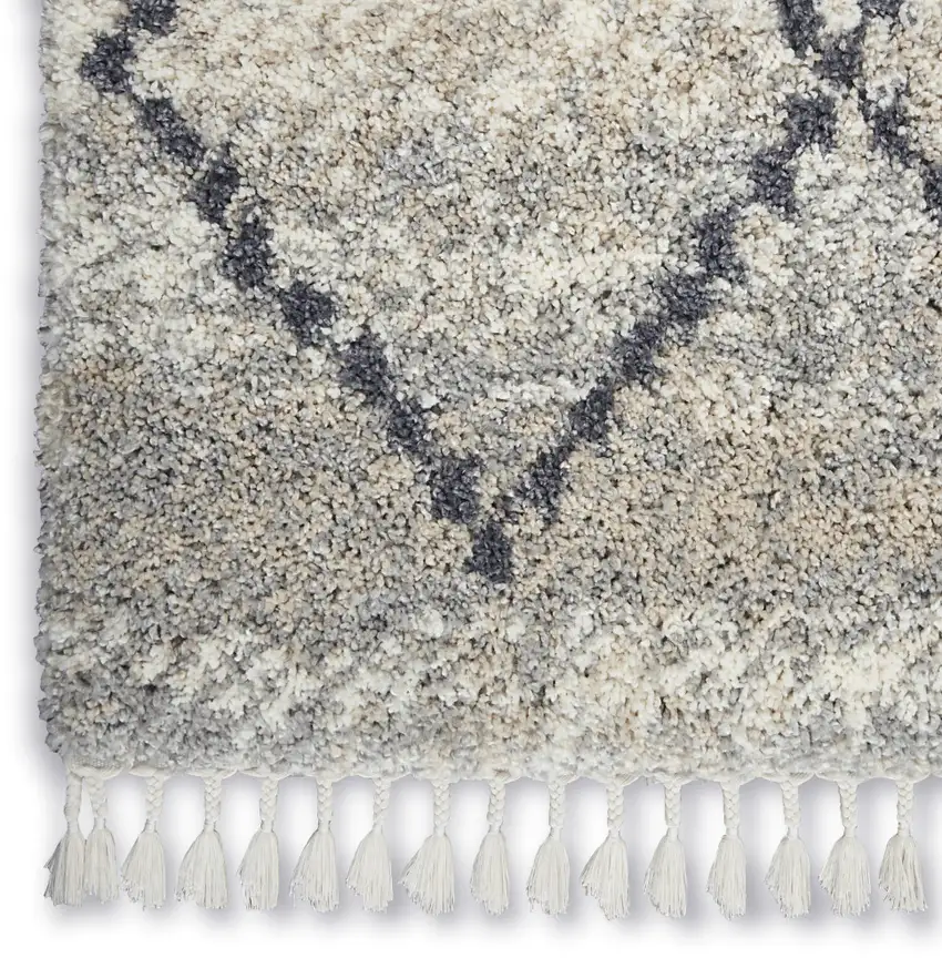 Silver And Gray Geometric Shag Non Skid Area Rug With Fringe Photo 8