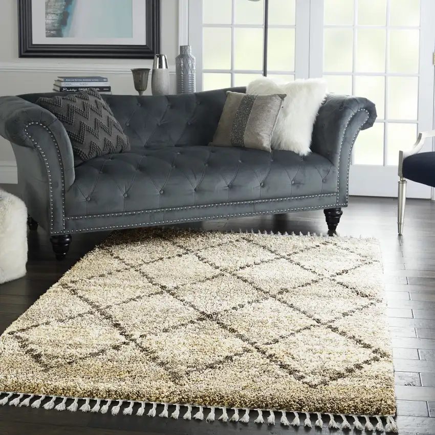 Silver And Gray Geometric Shag Non Skid Area Rug Photo 3