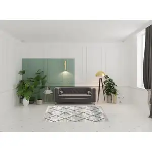 Photo of Silver And Gray Geometric Shag Non Skid Area Rug