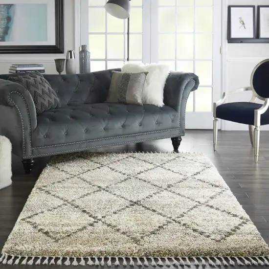 Silver And Gray Geometric Shag Non Skid Area Rug Photo 2