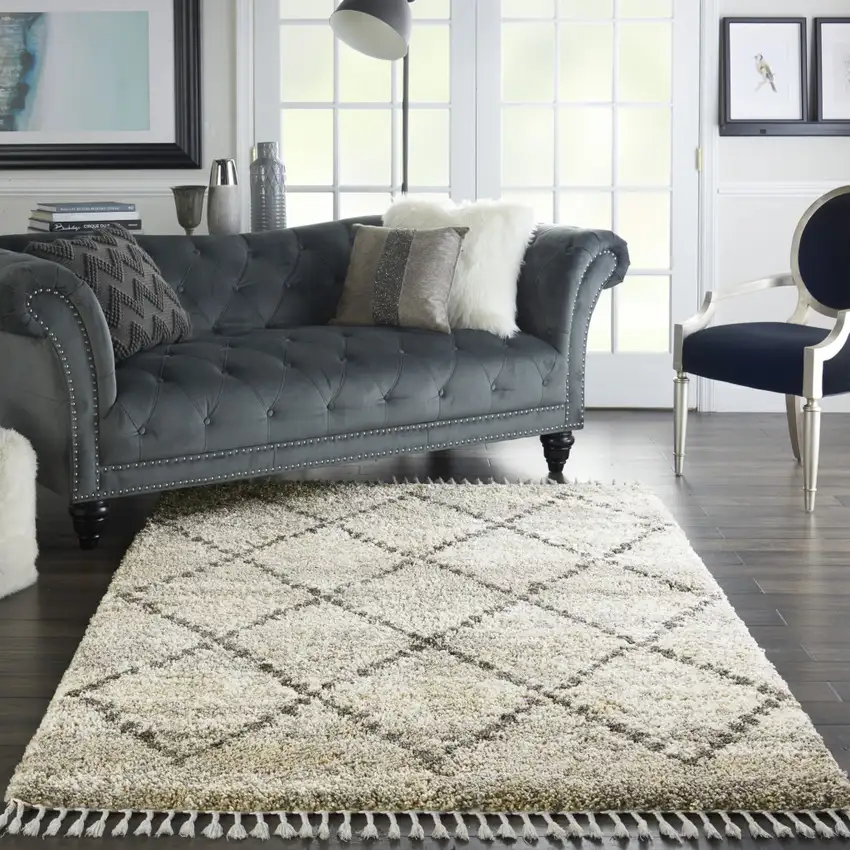 Silver And Gray Geometric Shag Non Skid Area Rug Photo 2