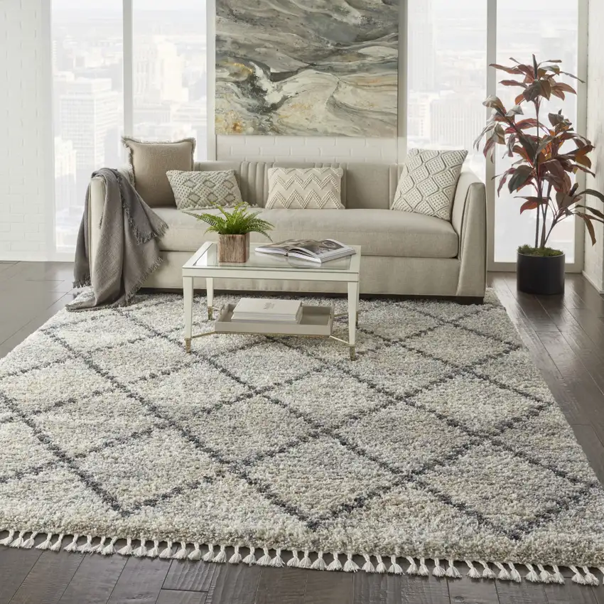 Silver And Gray Geometric Shag Non Skid Area Rug Photo 6