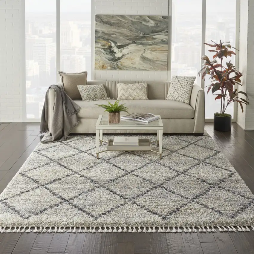 Silver And Gray Geometric Shag Non Skid Area Rug Photo 4