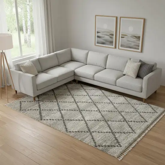 Silver And Gray Geometric Shag Non Skid Area Rug Photo 1