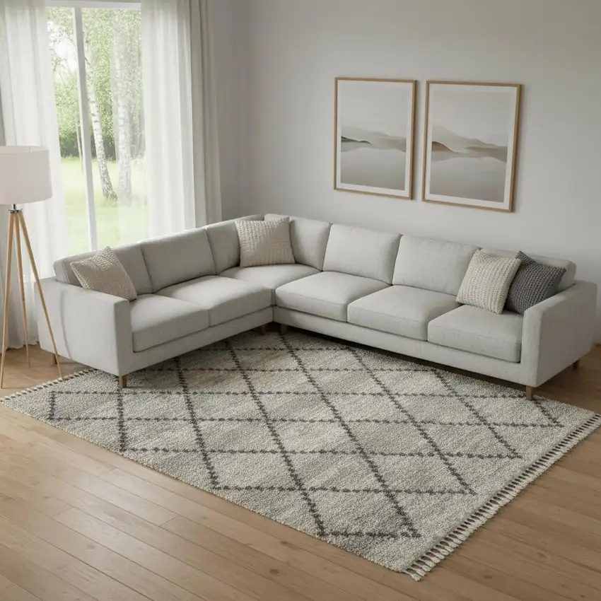 Silver And Gray Geometric Shag Non Skid Area Rug Photo 1