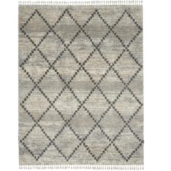 Silver And Gray Geometric Shag Non Skid Area Rug Photo 2