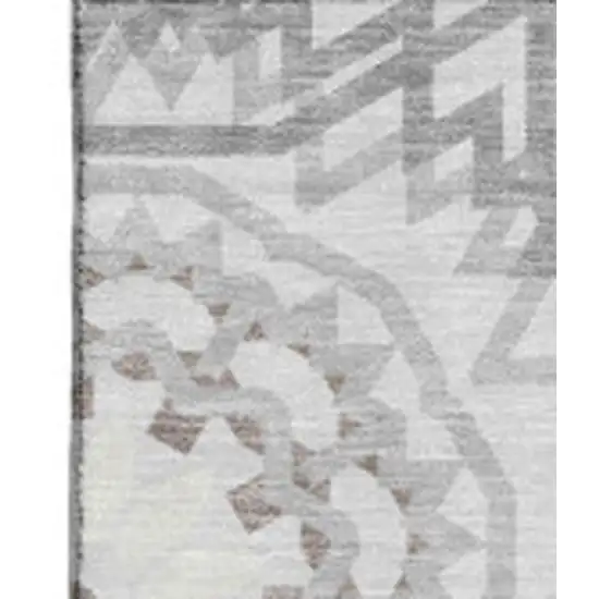 Silver And Gray Geometric Washable Area Rug With UV Protection Photo 3