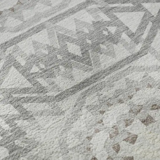 Silver And Gray Geometric Washable Area Rug With UV Protection Photo 8