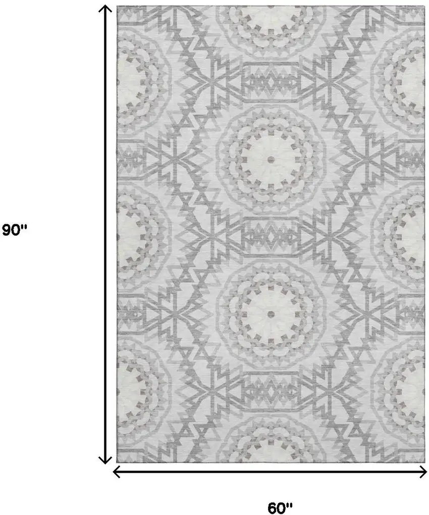 Silver And Gray Geometric Washable Area Rug With UV Protection Photo 9