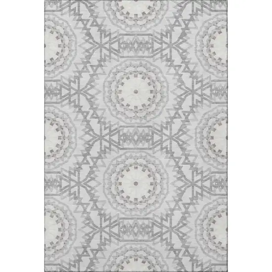 Silver And Gray Geometric Washable Area Rug With UV Protection Photo 2