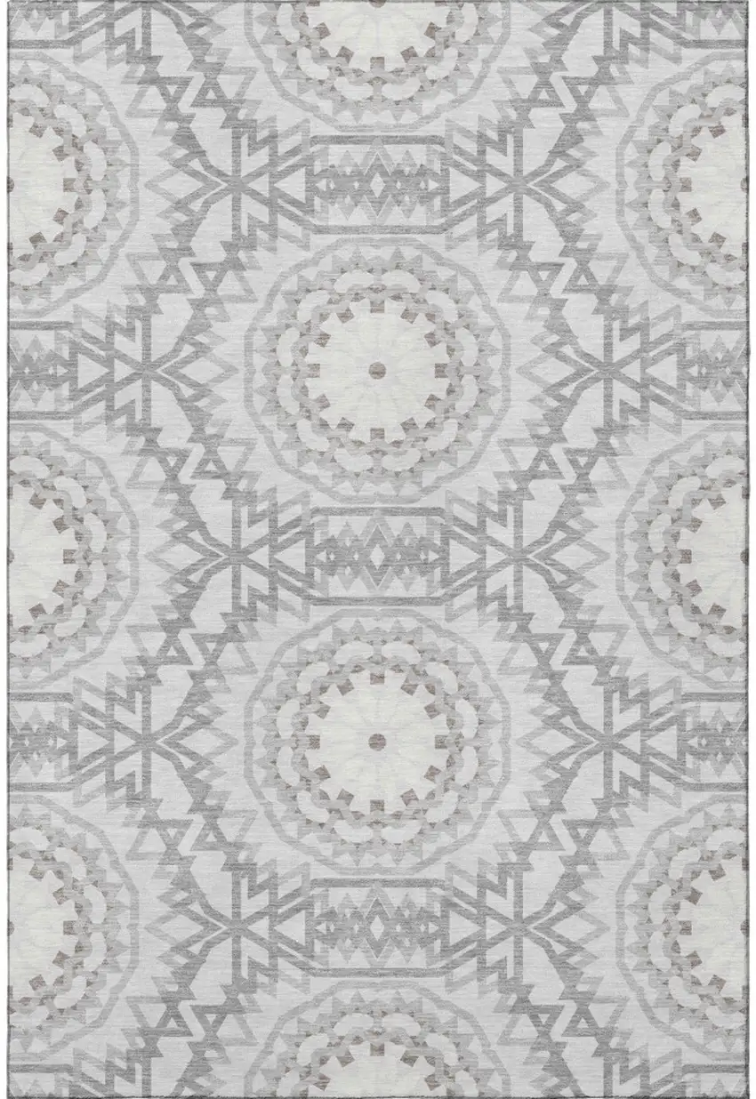 Silver And Gray Geometric Washable Area Rug With UV Protection Photo 2