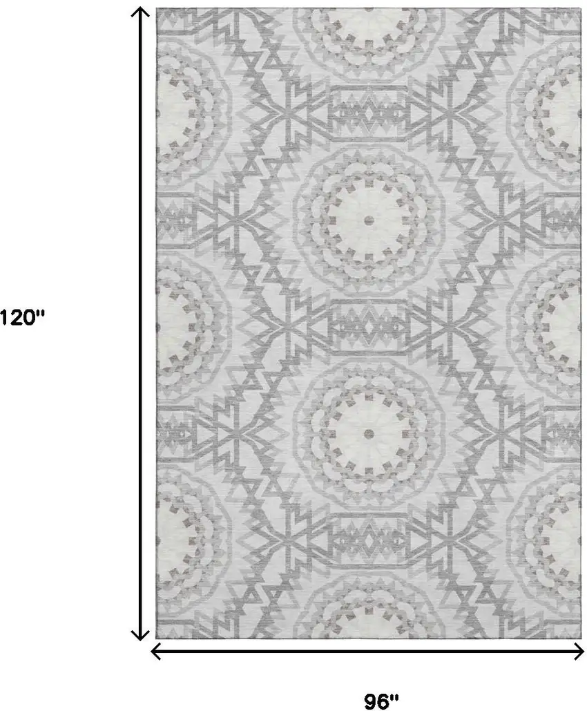 Silver And Gray Geometric Washable Area Rug With UV Protection Photo 3