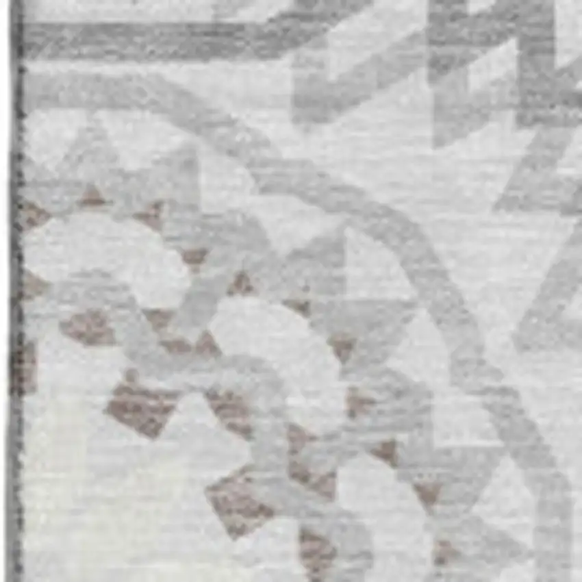 Silver And Gray Geometric Washable Area Rug With UV Protection Photo 2