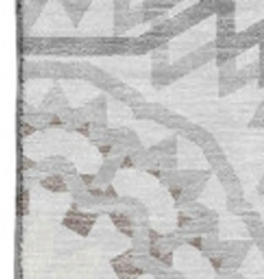 Silver And Gray Geometric Washable Area Rug With UV Protection Photo 2
