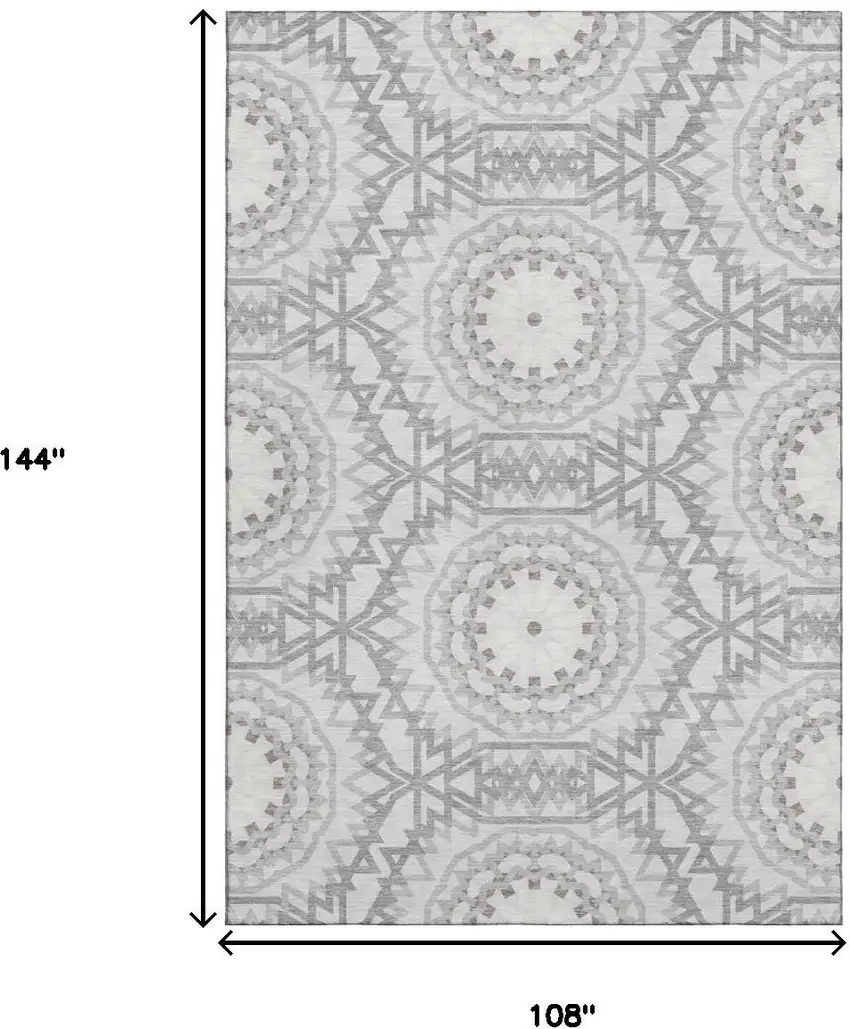 Silver And Gray Geometric Washable Area Rug With UV Protection Photo 3