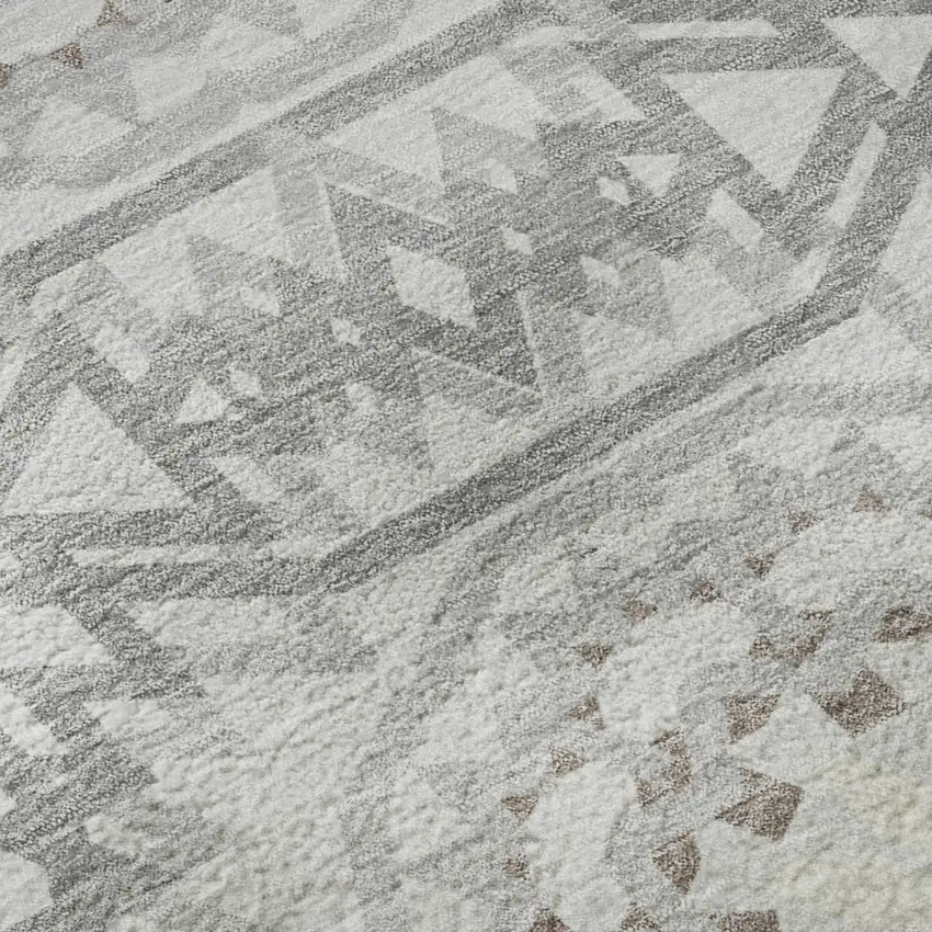 Silver And Gray Geometric Washable Area Rug With UV Protection Photo 9