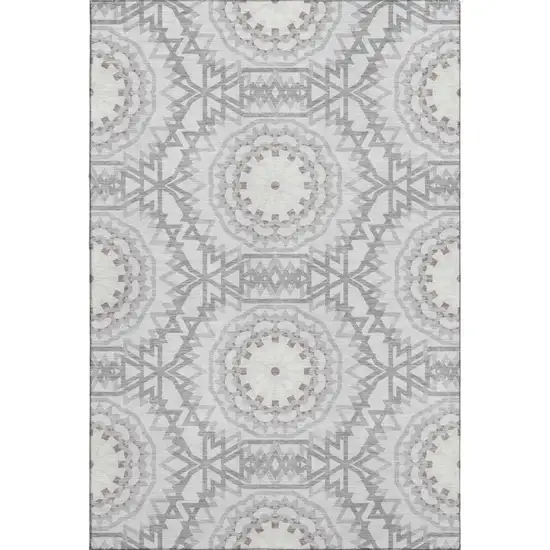 Silver And Gray Geometric Washable Area Rug With UV Protection Photo 1