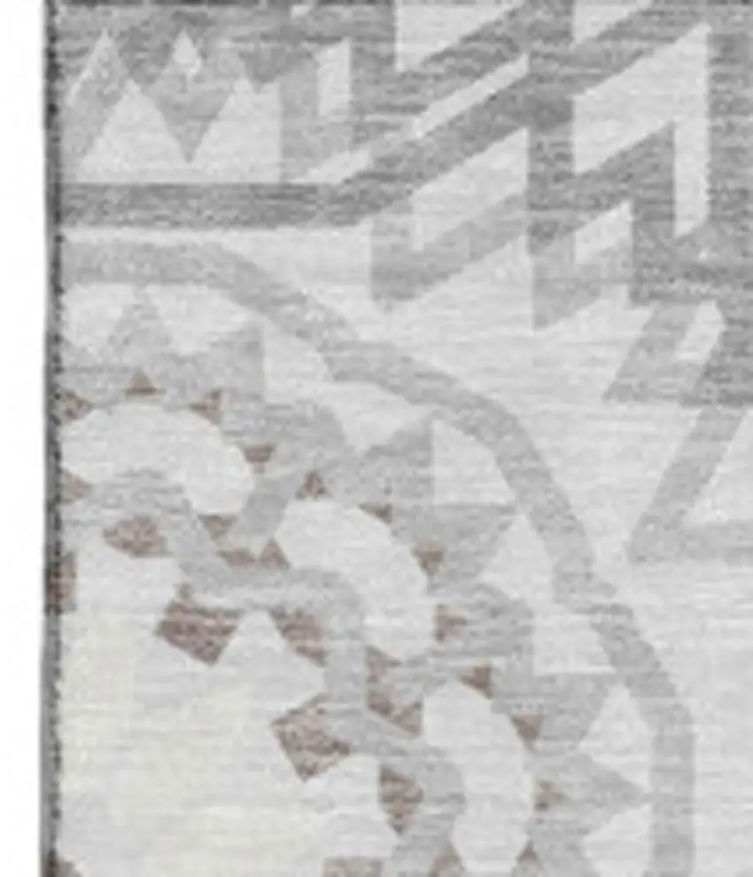 Silver And Gray Geometric Washable Area Rug With UV Protection Photo 5