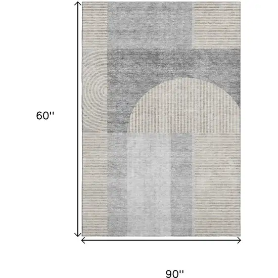 Silver And Gray Geometric Washable Area Rug With UV Protection Photo 3