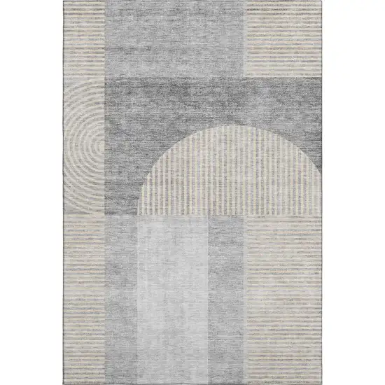 Silver And Gray Geometric Washable Area Rug With UV Protection Photo 4