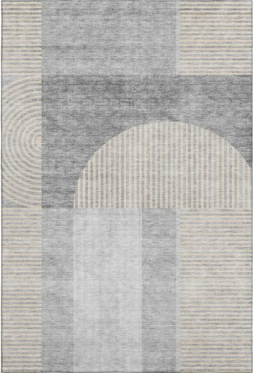 Silver And Gray Geometric Washable Area Rug With UV Protection Photo 4