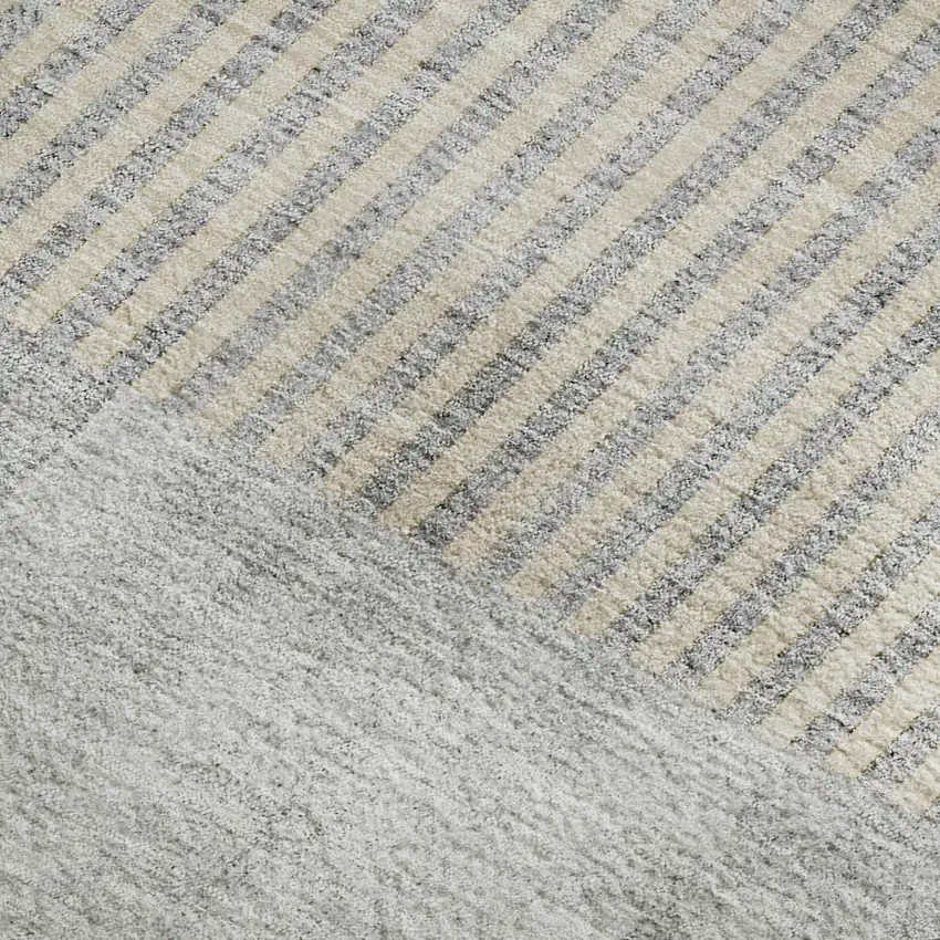 Silver And Gray Geometric Washable Area Rug With UV Protection Photo 2