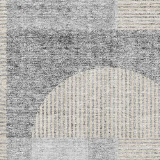 Silver And Gray Geometric Washable Area Rug With UV Protection Photo 4