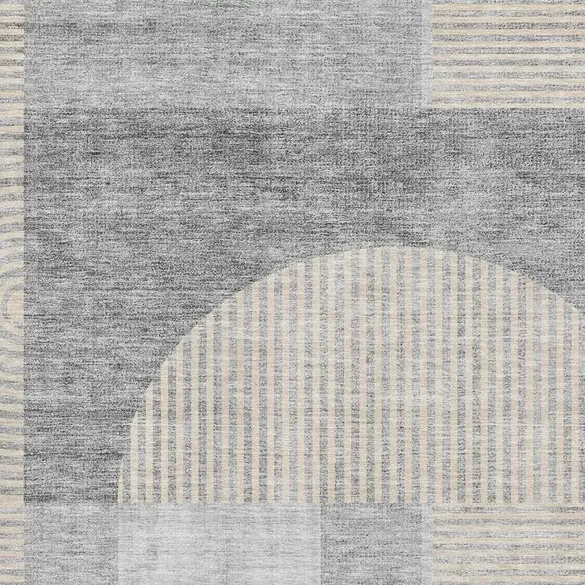 Silver And Gray Geometric Washable Area Rug With UV Protection Photo 4