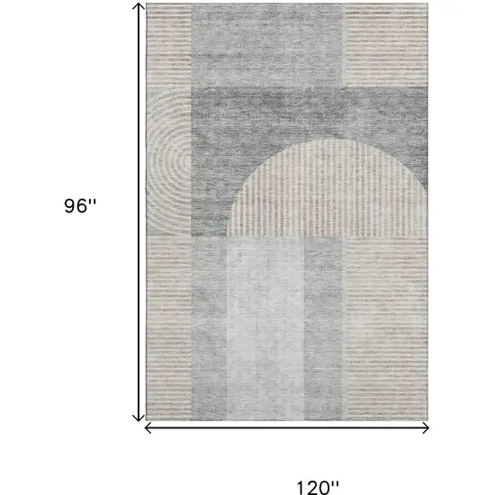 Silver And Gray Geometric Washable Area Rug With UV Protection Photo 3