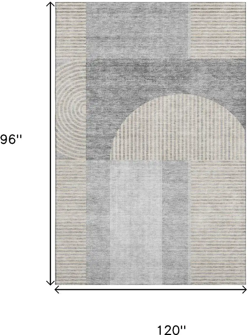 Silver And Gray Geometric Washable Area Rug With UV Protection Photo 3