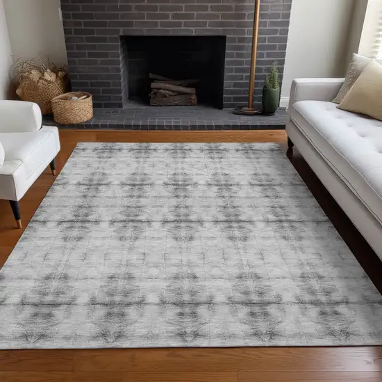 Silver And Gray Geometric Washable Area Rug With UV Protection Photo 5