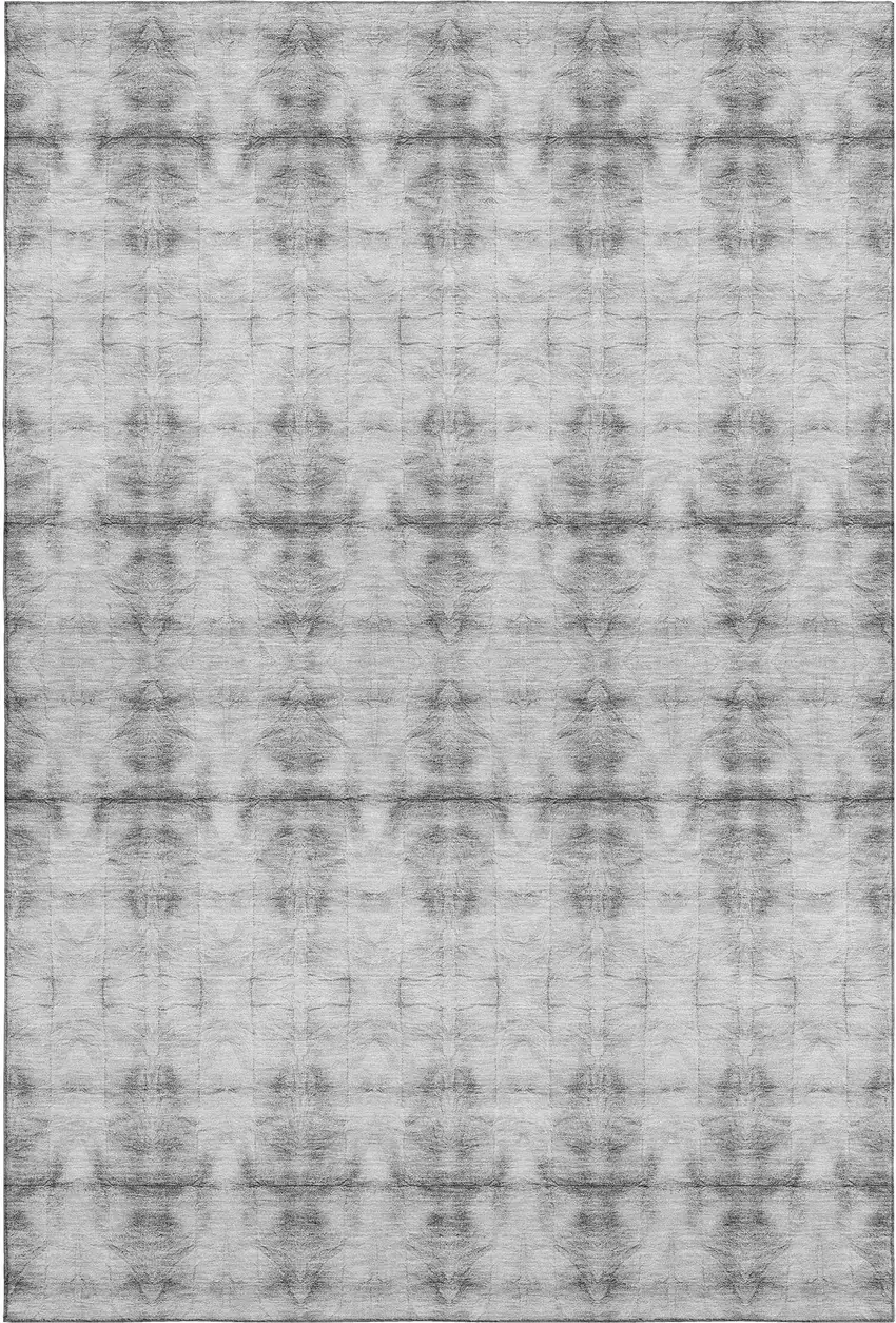 Silver And Gray Geometric Washable Area Rug With UV Protection Photo 1