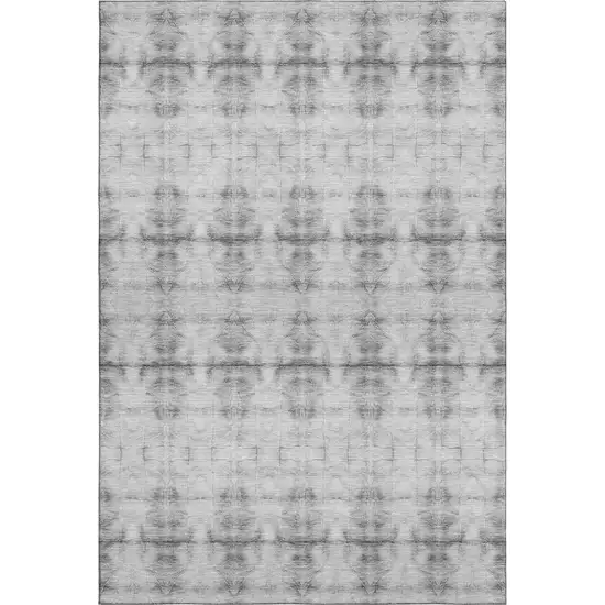 Silver And Gray Geometric Washable Area Rug With UV Protection Photo 1