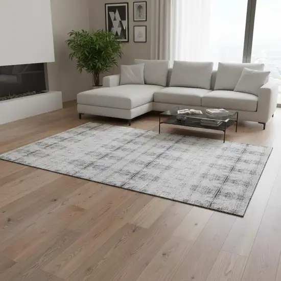 Silver And Gray Geometric Washable Area Rug With UV Protection Photo 2